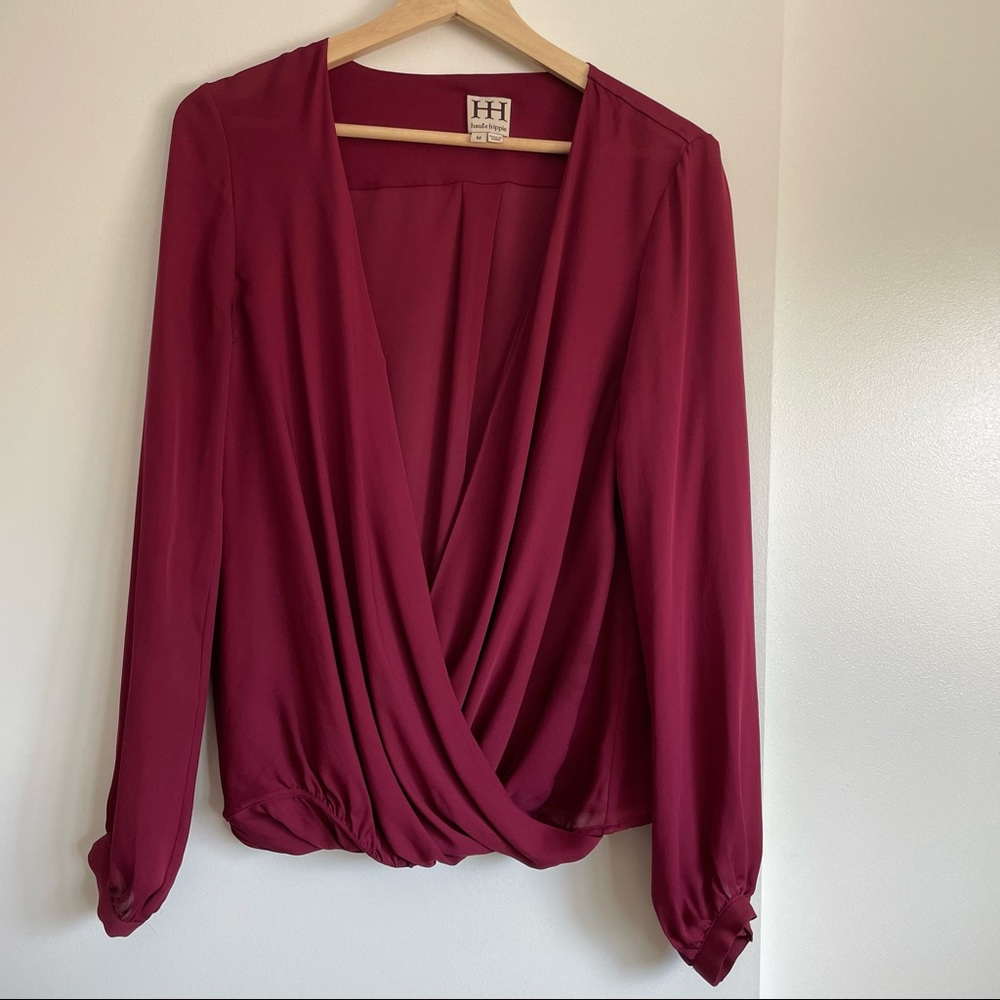 Haute Hippie Burgandy/wine silk blouse